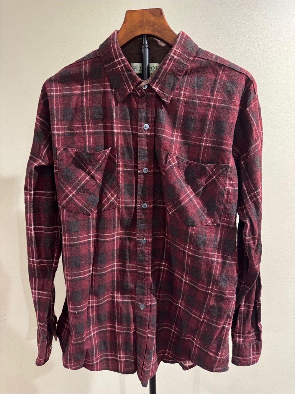 Haband Vintage Maroon Red Plaid Flannel Button Up Shirt (Size L)